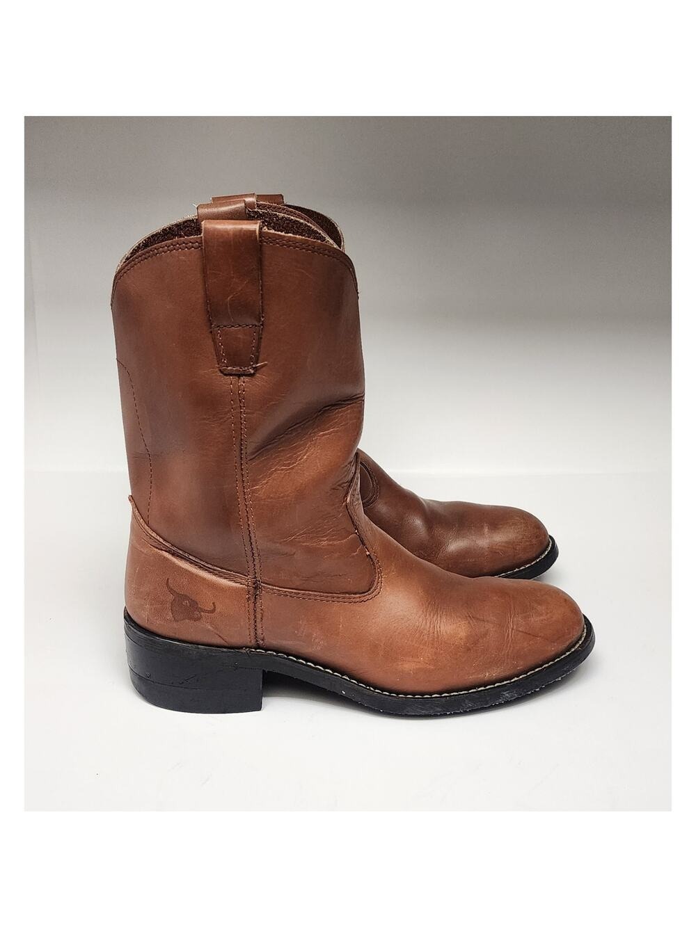 Texas Steer Men's Vintage Brown Leather Cowboy Boots Size 10